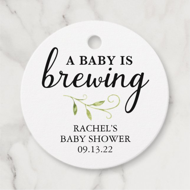 Grüne Baby-Dusche Tee, Kaffee, Biergefälligkeit Geschenkanhänger (Vorderseite)