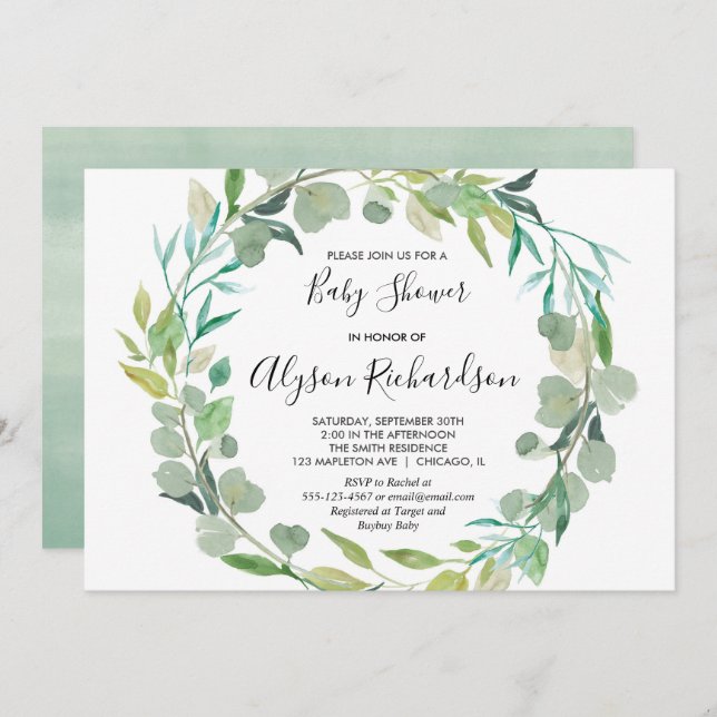 Grüne Babydusche, geschlechtsneutral Einladung (Vorne/Hinten)