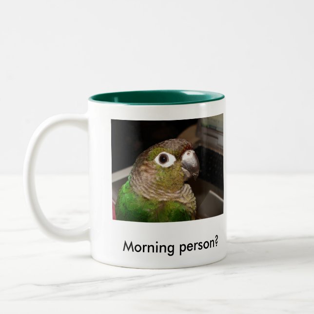 Grüne Backe Conure Morgen-Person Zweifarbige Tasse (Links)