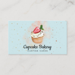 Grüne Bäcker-Pastry-Wasserfarbe-Erdbeer-Cupcake Visitenkarte
