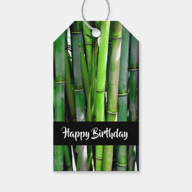 Grüne Bamboo Stalks Naturfotografie Geburtstag Geschenkanhänger (Vorderseite)