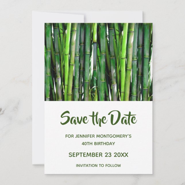Grüne Bamboo Stalks Naturfotografie Geburtstag Save The Date (Vorderseite)