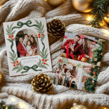 Grüne Band-Weihnachtskarte mit Foto-Raster auf der
