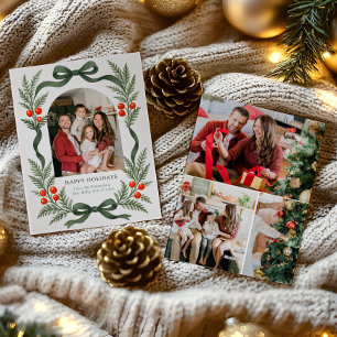 Grüne Band-Weihnachtskarte mit Foto-Raster auf der Feiertagskarte