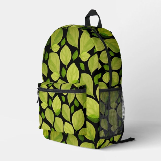 Grüne Basilika Blätter Handgezeichnetes Muster Bedruckter Rucksack (Rückseitige Ecke Rechts)