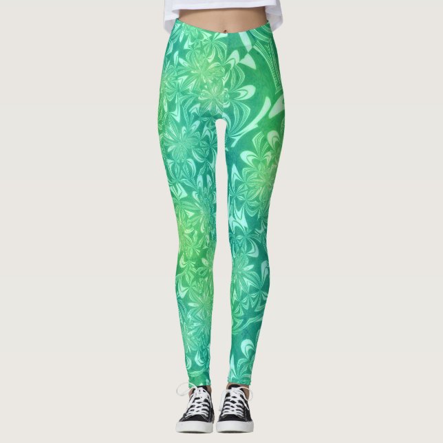 grüne Batik-Blume Leggings (Vorderseite)