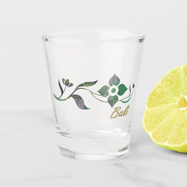 Grüne Batik-Patchwork-Blumen Schnapsglas (Vorderseite)