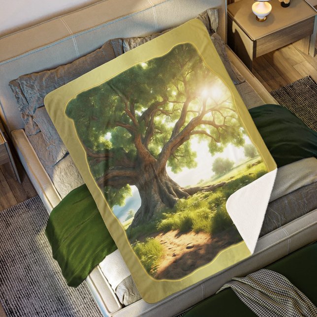 Grüne Bäume Natur Sherpa Blanket Sherpadecke (Sherpa blanket with a summer image of an old tree with sun filtering through the leaves)