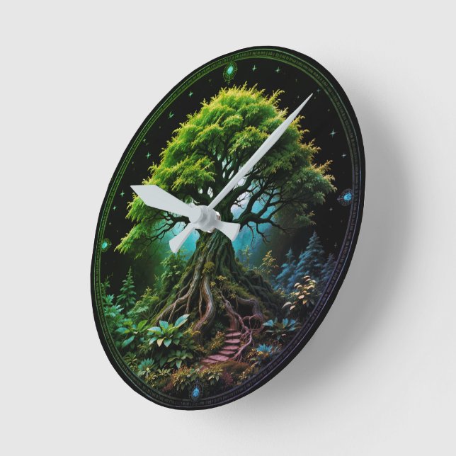 Grüne Bäume Runde Wanduhr (Winkel)