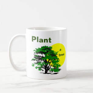 Grüne Bäume und gelbe Sonne, Pflanze eines Baume Kaffeetasse