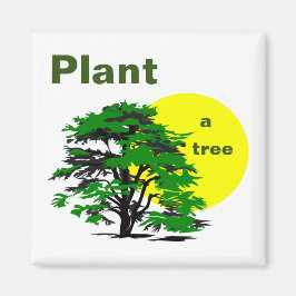 Grüne Bäume und gelbe Sonne, Pflanze eines Baumes Magnet