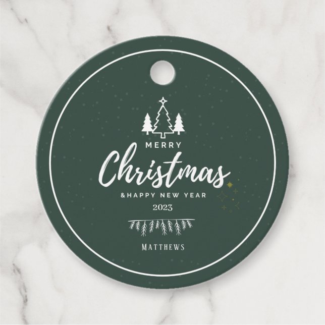 Grüne Bäume Weihnachten und glückliches Neues Jahr Geschenkanhänger (Vorderseite)