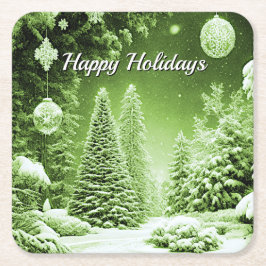 Grüne Bäume Weihnachtsfeiertag Rechteckiger Pappuntersetzer