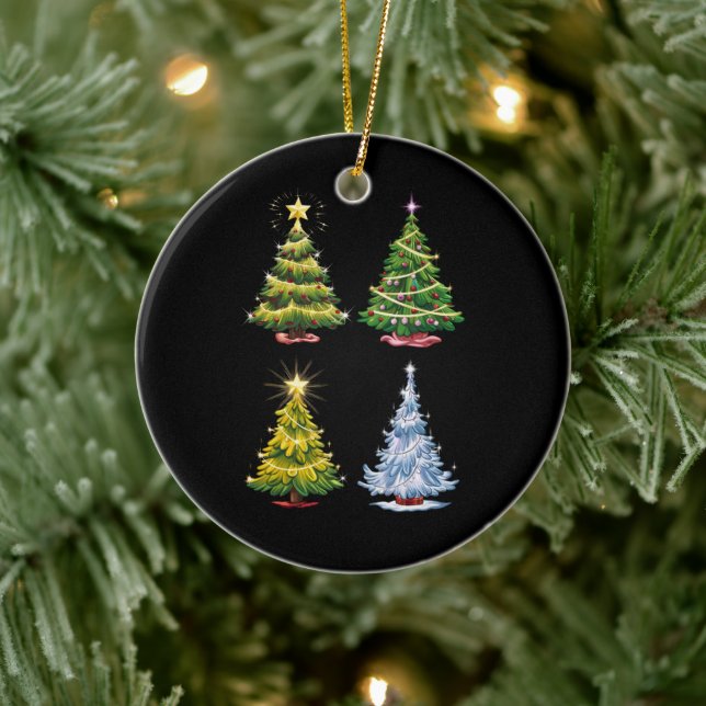 Grüne Bäume Weihnachtsferien Winter Keramik Ornament (Baum)