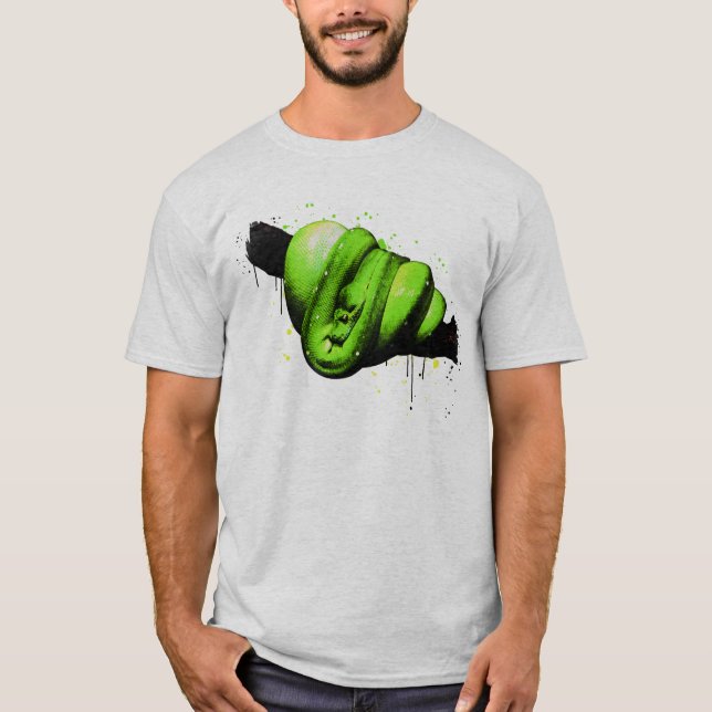 Grüne Baumpython Wasserfarbe Reptilien T-Shirt (Vorderseite)