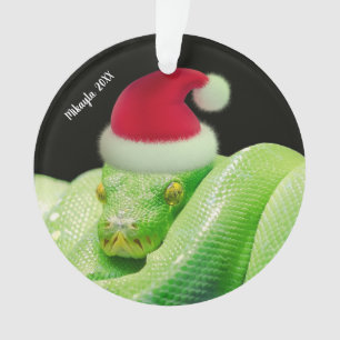Grüne Baumschlange in Weihnachtsmannmütze Ornament