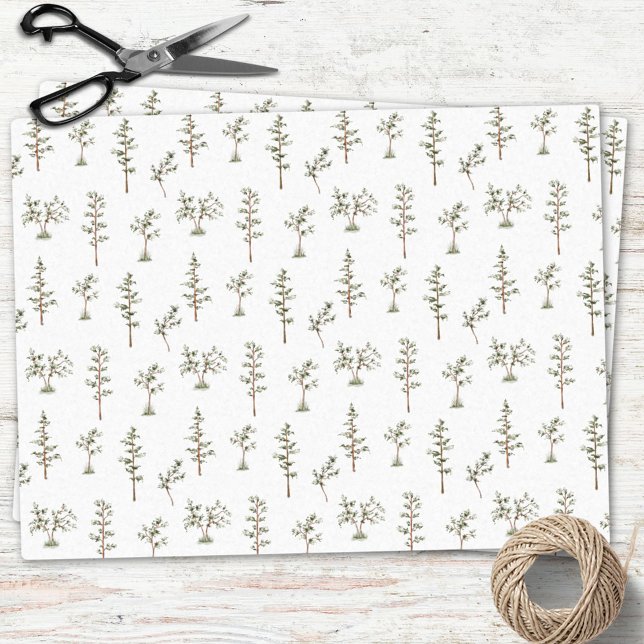 Grüne Baumwaldmuster Seidenpapier (In situ)