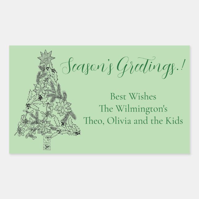Grüne Baumweihnachtsmarke Rechteckiger Aufkleber (Vorderseite)