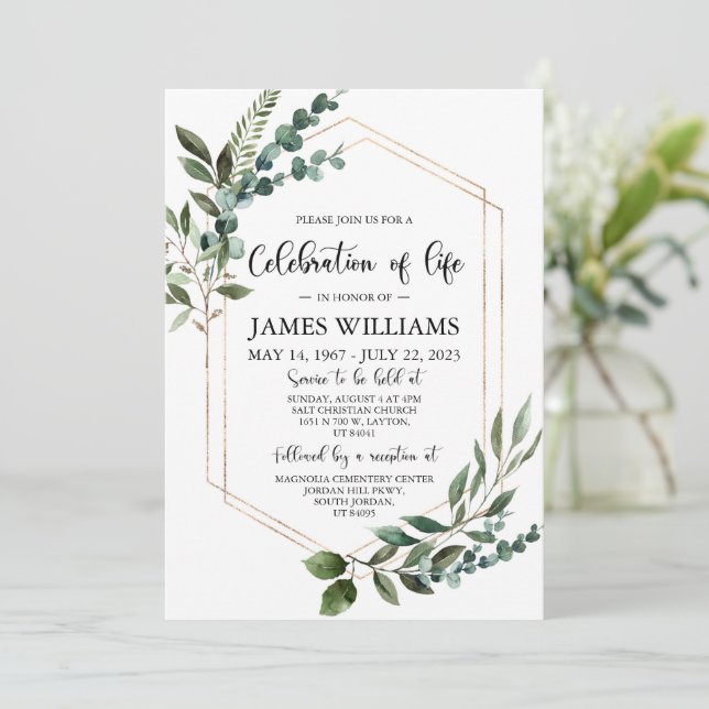 Grüne Beerdigung Feier zum Leben Einladung (Stehend Vorderseite)