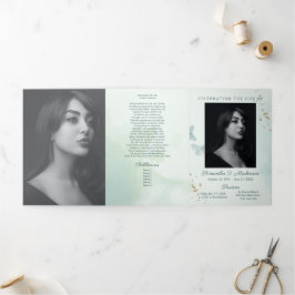 Grüne Beerdigungsleistungen für Schmetterlinge Dreifach-gefaltete Programmkarte