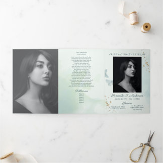 Grüne Beerdigungsleistungen für Schmetterlinge Dreifach-gefaltete Programmkarte