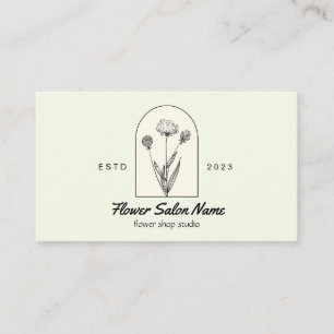 Grüne Beige Elegante Löwenzahnblume Blumenhändler Visitenkarte