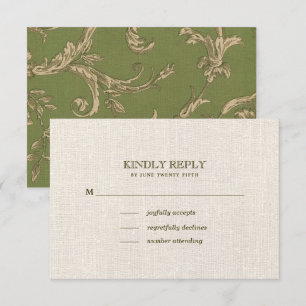 Grüne Beige Vintage Musterhochzeit RSVP Karte