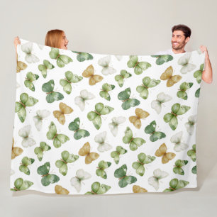Grüne Beige Weiße Schmetterlinge Fleecedecke