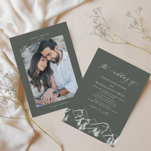 Grüne Berge Hochzeit von Pine Tree im Freien Einladung