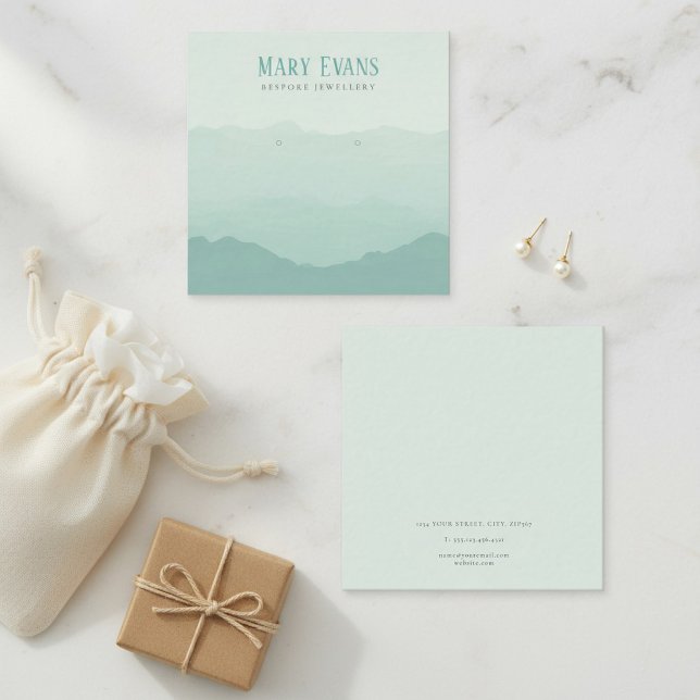 Grüne Berge Ohrwurfkarte Quadratische Visitenkarte (Green mountains earring square display card)