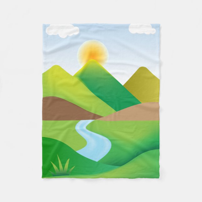 Grüne Berglandschaft mit Fluss Fleecedecke (Vorderseite)