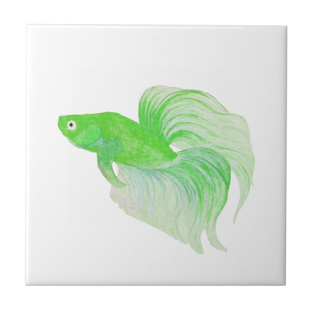 Grüne Betta Fish Aquarell Fliese (Vorderseite)