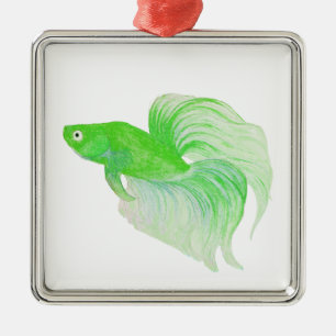 Grüne Betta Fish Aquarell Ornament Aus Metall