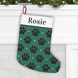 Grüne Bezeichnung Paw Print Monogram Kleiner Weihnachtsstrumpf