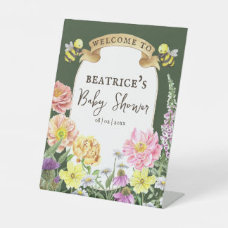 Grüne Biene und Wildblume Kinderdusche Willkommen Sockelschild