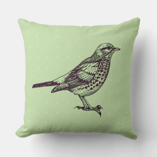 Grüne BIRD-DESIGN-Vintage Kissen für Retrowurfkiss