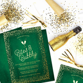 Grüne Bites & blubbly Silvesterabend-Party Folieneinladung
