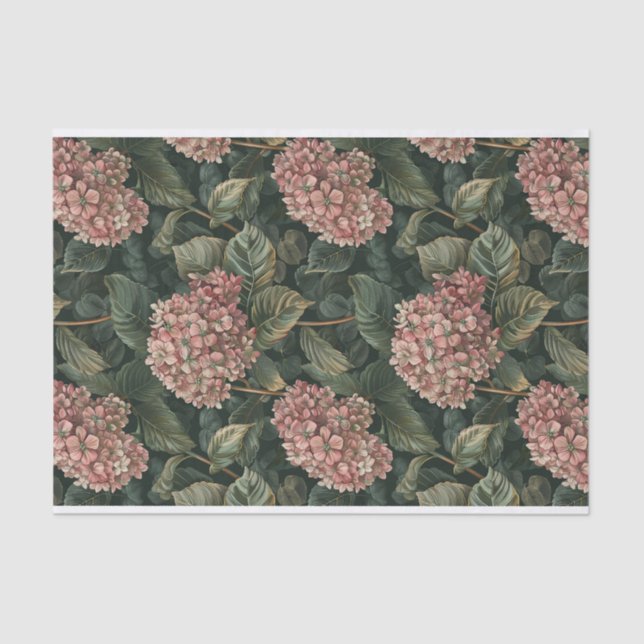 Grüne, blassrosa Hydrangea Art Pattern Nr. 1 Seidenpapier (Vorderseite)