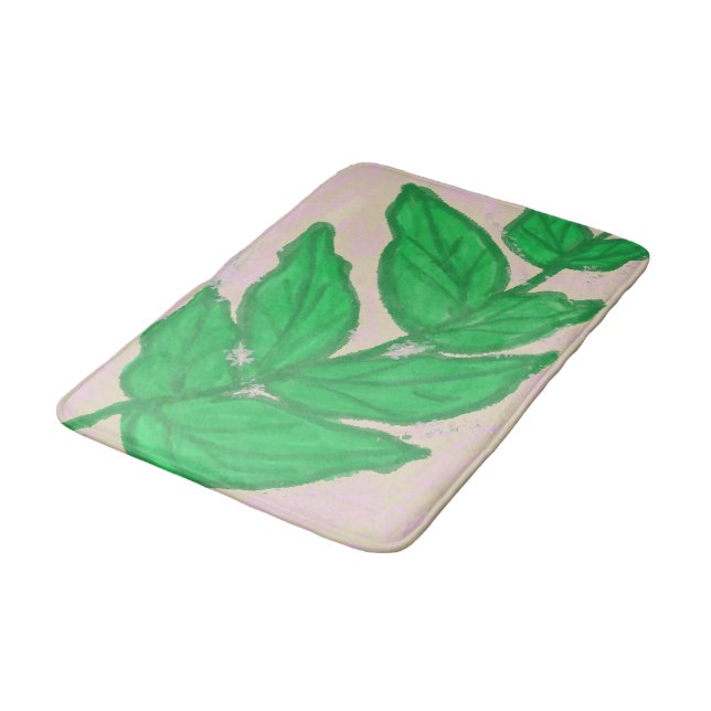 Grüne Blatt-Rosa-Beige-Badmatte Badematte (Schrägansicht)