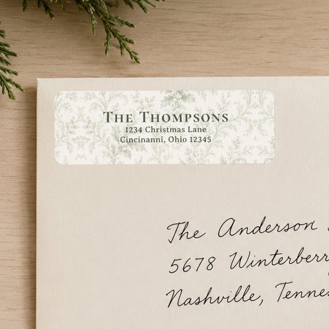 Grüne Blatt Weihnachts Rücksendeadresse Benutzerde (Elegant green floral return address labels for Christmas cards and festive holiday mail.)