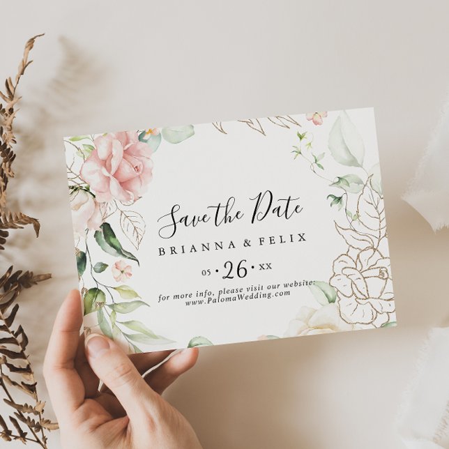 Grüne Blattblumen-Hochzeit Save The Date (Von Creator hochgeladen)