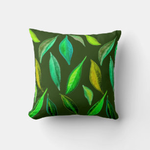 Grüne Blätter Aquarell Kissen