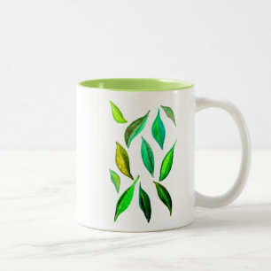 Grüne Blätter Aquarell Zweifarbige Tasse