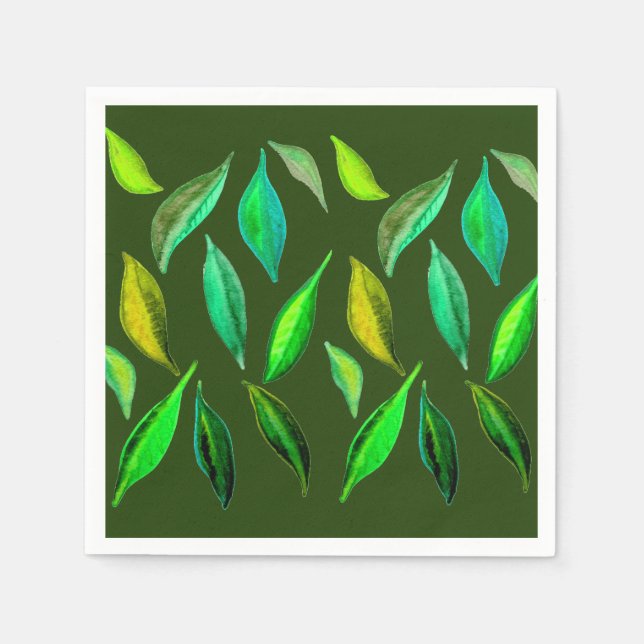 Grüne Blätter Aquarellbilder Picknickkunst Serviette (Vorderseite)