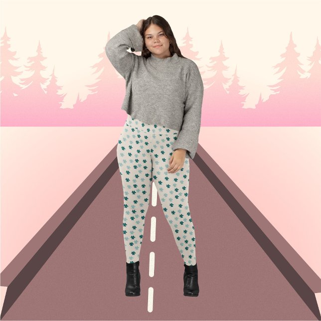 Grüne Blätter auf beigefarbenem Hintergrund Muster Leggings (Von Creator hochgeladen)