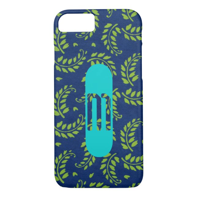 Grüne Blätter auf Blue mit Aqua Monogram Samsung o Case-Mate iPhone Hülle (Rückseite)