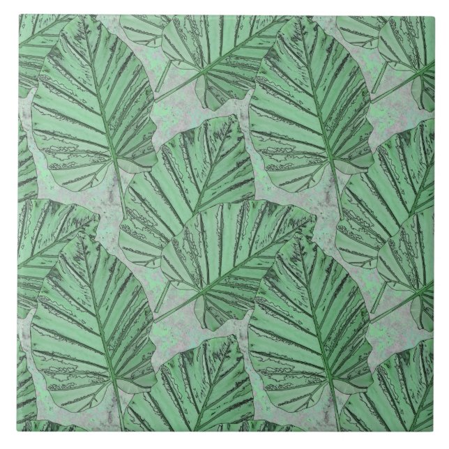 Grüne Blätter auf einem grauen Stein. Fliese (Vorderseite)