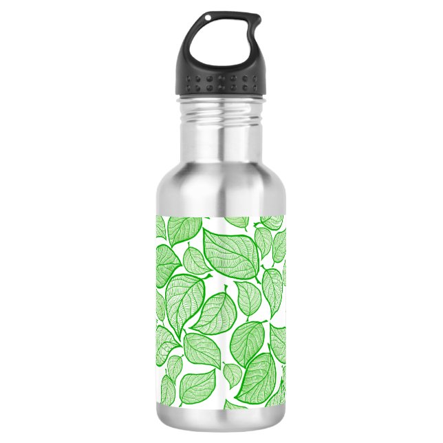 Grüne Blätter auf Weiß Edelstahlflasche (Vorderseite)