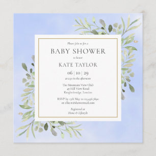 Grüne Blätter Blaue Babyshower für Jungen Sprink Einladung