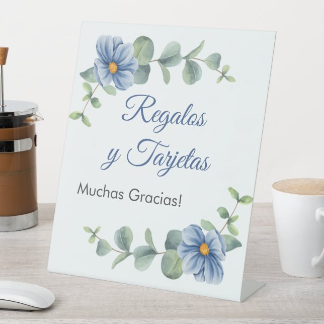 Grüne Blätter Blaue Blumen Taufe Geschenke und Kar Sockelschild (In Situ)